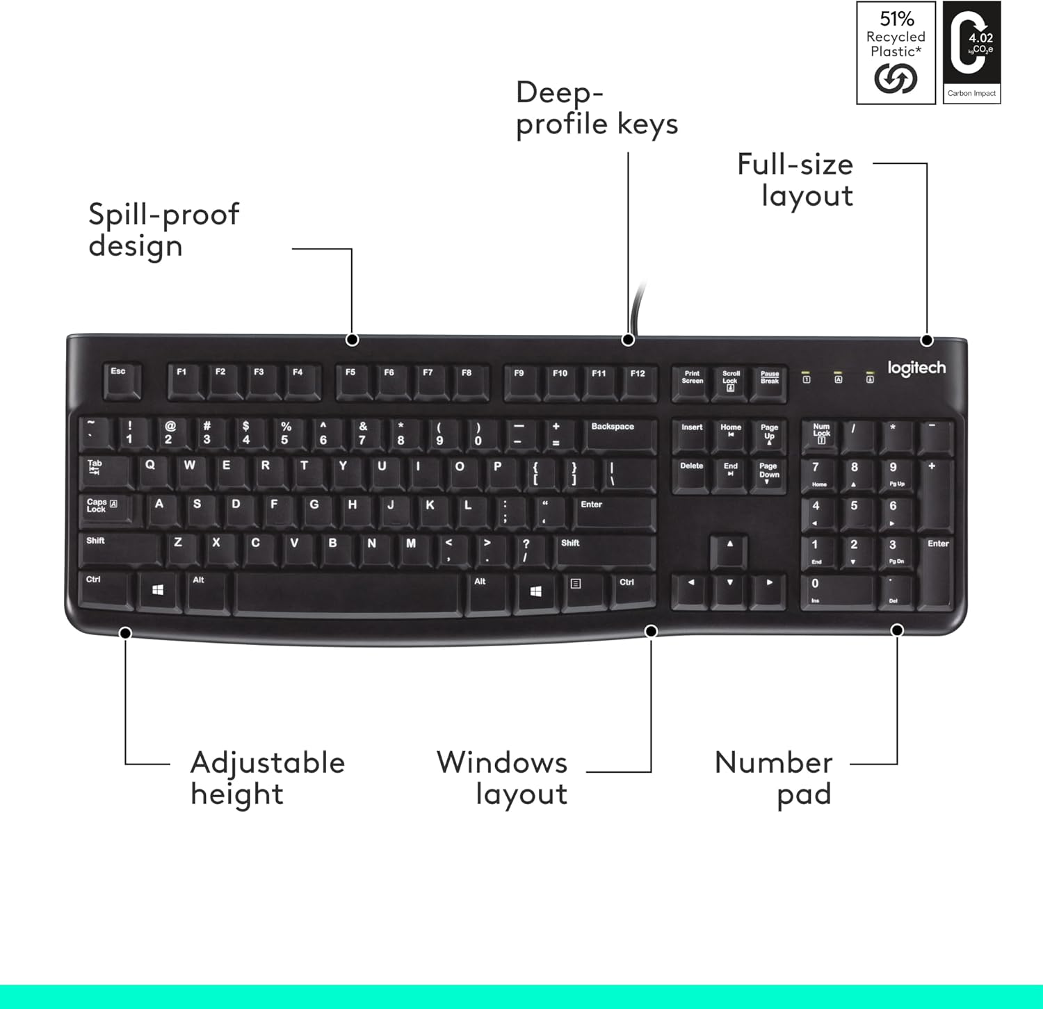 Logitech K120 USB Keyboard for PC - Black - Image 3