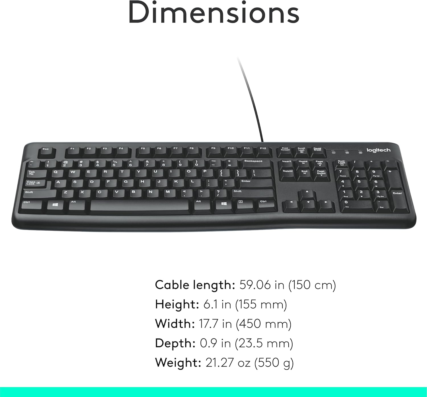 Logitech K120 USB Keyboard for PC - Black - Image 4