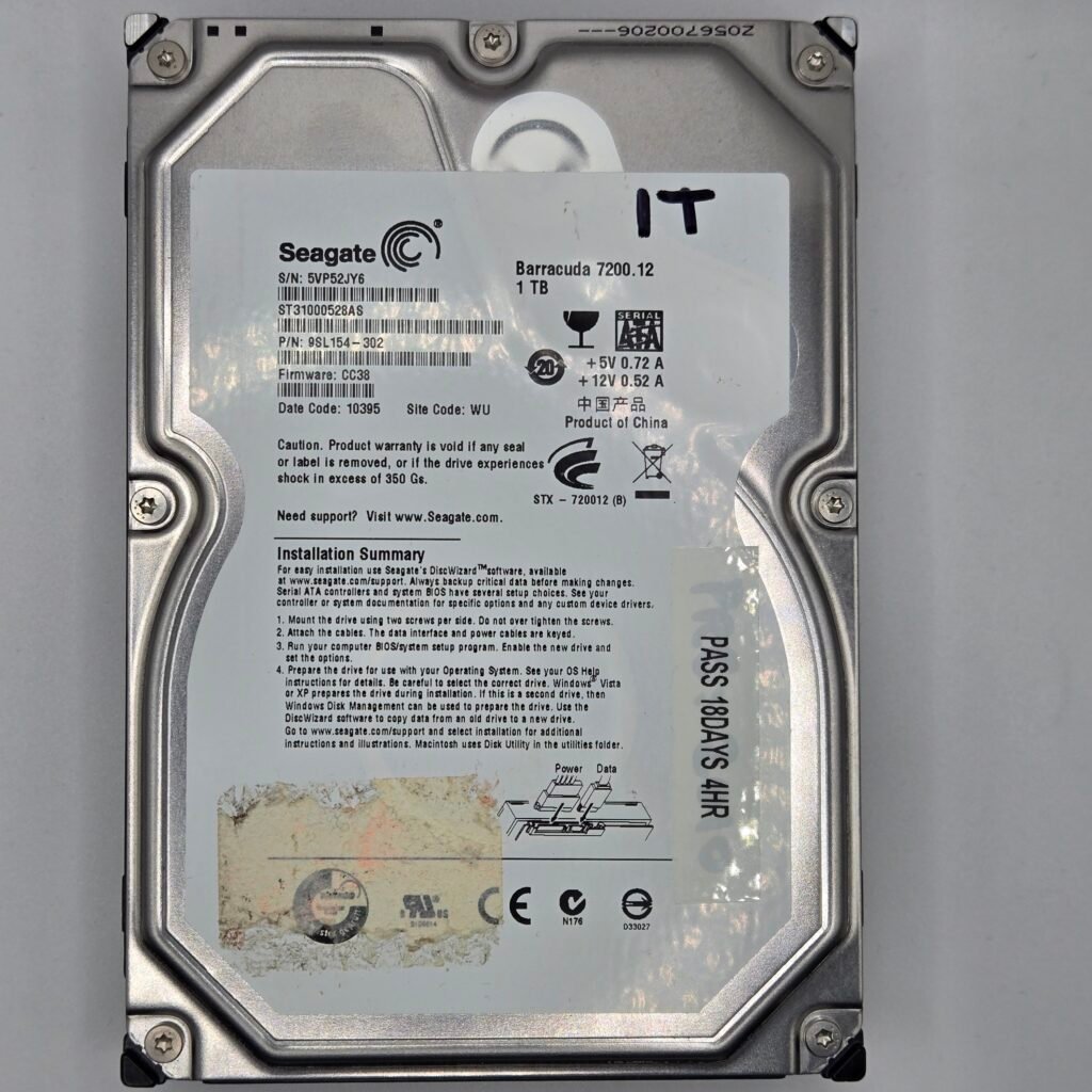 Seagate BarraCuda 1TB 3.5" SATA HDD ST31000528AS – Almost Brand New