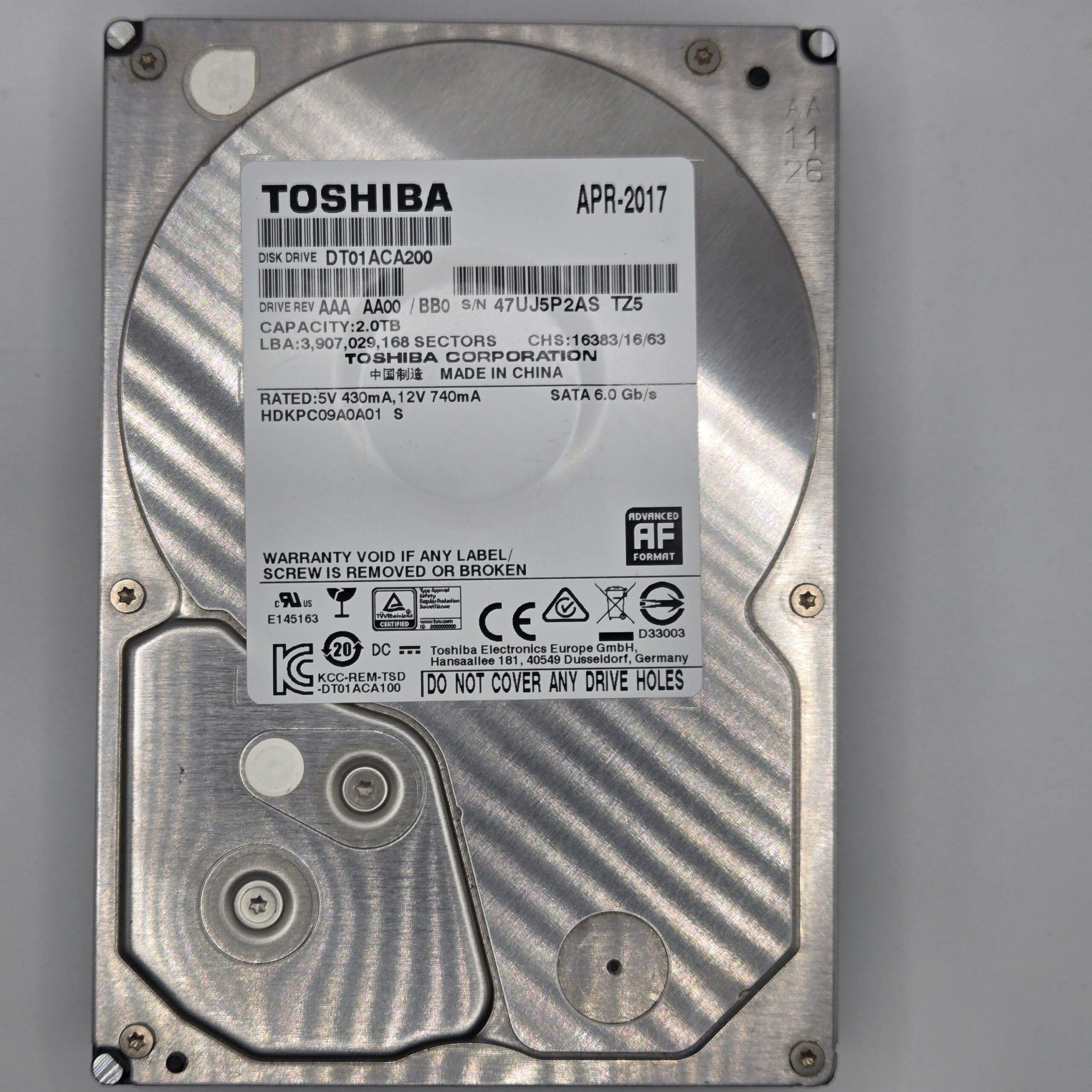 Toshiba 2TB 3.5" SATA HDD Hard Drive DT01ACA200 Desktop Internal Tested Good